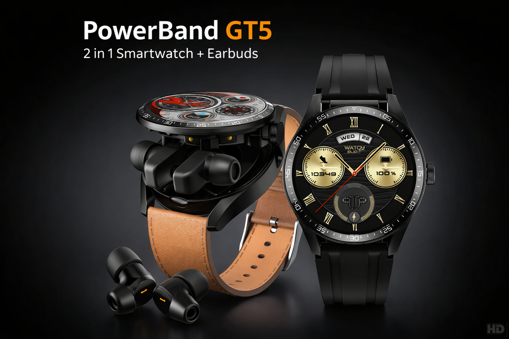 PowerBand GT5 - 2 in 1 Smartwatch + Earbuds